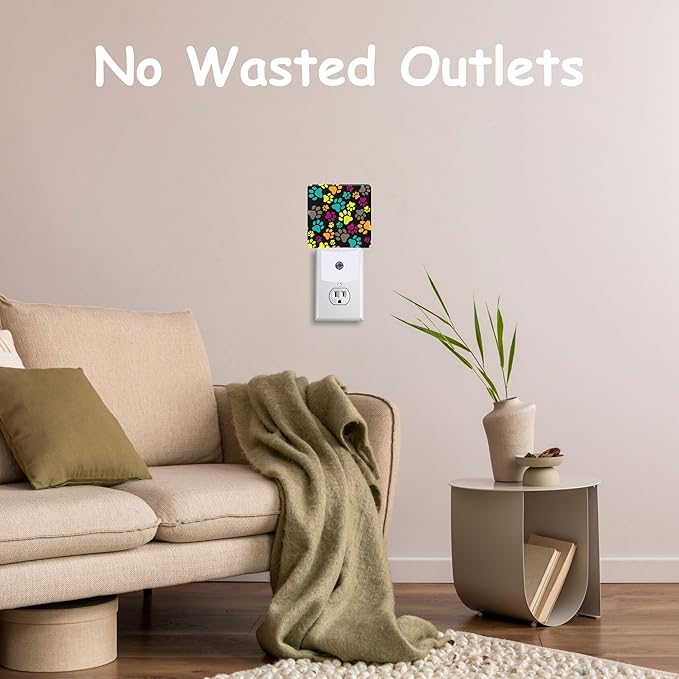 Plug Night Light,Cute Colorful Paw Print Night Light Lamp Auto Sensor Energy Efficient Dusk to Dawn Lights for Girls Boys Women Room Decor,Hallway,Kitchen,Bathroom,Nursery,Stairs