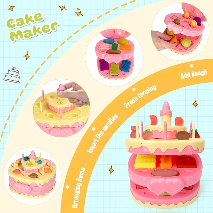 71 PCS 3 in 1 Dough Sets for Kids Ages 3-4-8, Art Crafts Dough Tools Kit, Ice Cream Playset Noodle Cake Maker Machine, Kitchen Creations Food Play Toys Boys Girls