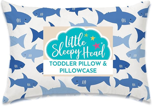 Little Sleepy Head Toddler Pillow with Pillowcase 13x18 - Kids Pillow for Sleeping - Better Neck Support Ergonomic Pillow and Toddler Pillowcase - Best Pillows for Kidss (Fintastic Friends)