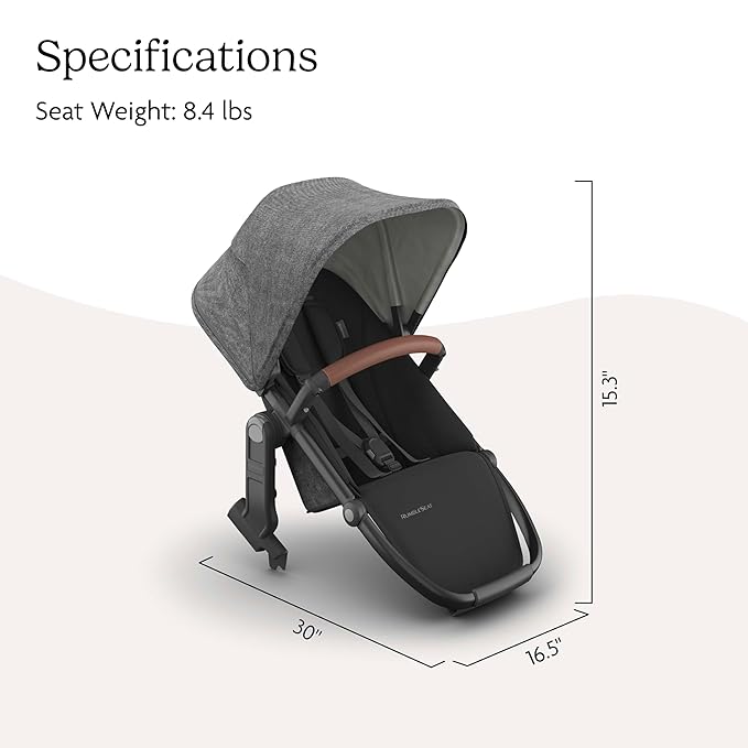 UPPAbaby RumbleSeat V3 Second Lower Seat - Compatible with Vista V2 and Vista V3 - All-Weather Seat + Magnetic Buckle – Adapters Included - Greyson (Charcoal Mélange/Carbon Frame/Saddle Leather)