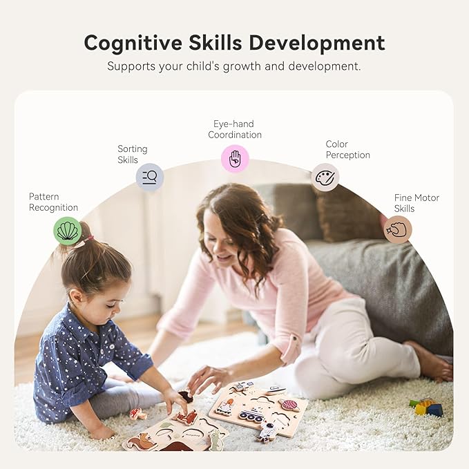 3 Packs Space Ocean Forest Wooden Chunky Puzzles for Toddlers, Wood Puzzle for Kids, Insert Puzzles Each Piece Fits Perfectly, Sturdy and Pegless, Educational Toys