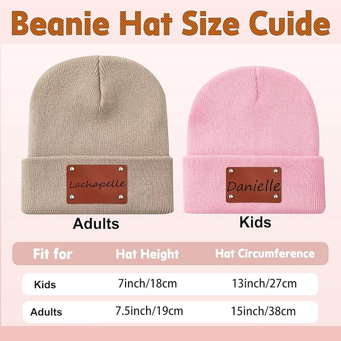 Custom Baby Beanies Personalized Toddler Winter Hats Name Leather Patch Kids Knit Warm Hat for Infant Boys Girls Adult