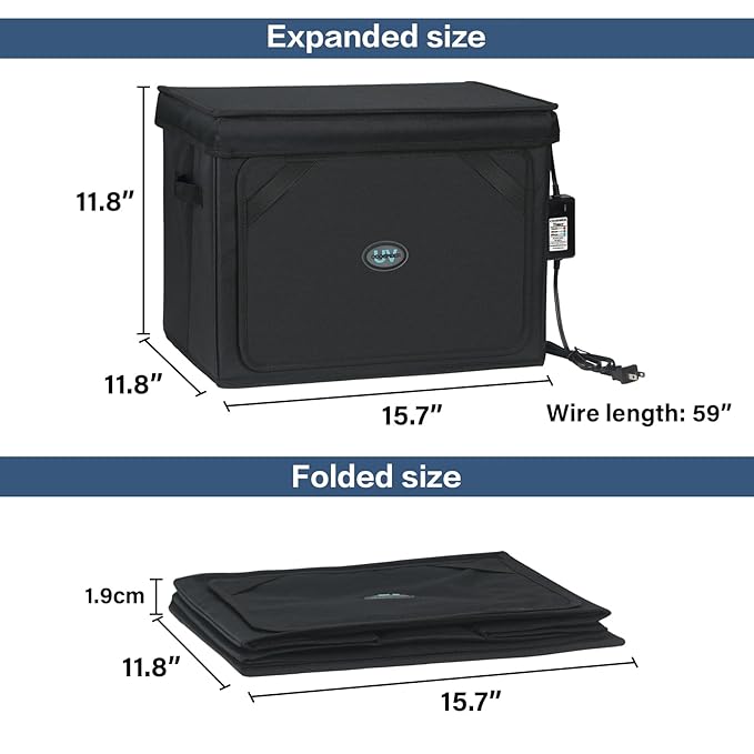 Large UVC Sanitizer Box with Ozone, Foldable Cleaner Bag with Timer, 36L/9.5gal UV Light Bulb Black Tote for Shoes, Cell Phone, Baby Bottle, Key, Towel