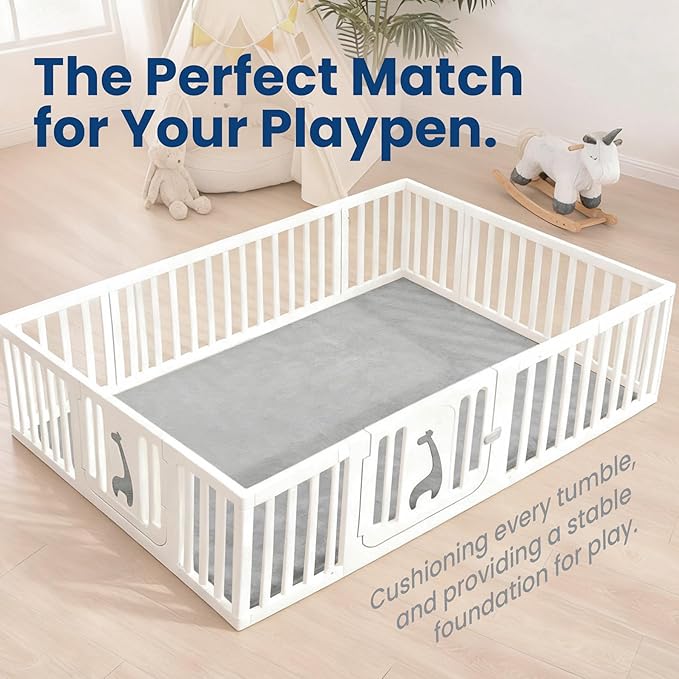 Baby Play Mat for Floor,Extra Large 59"×71" Tummy Time Mat,Thicker Memory Foam Mats for Toddler,Infant,Kid,Water Repellent Ultra Soft Coral Velvet,Non-Slip Backing Safe for Crawling(Light Grey)