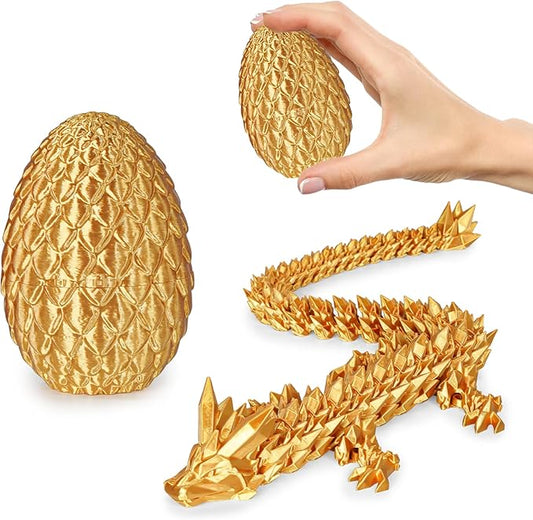 Small Dragon Eggs with Dragon Inside, 3D Printed Surprise Funny Gifts for Kids, Articulated Dragon Fidget Toys for Adults, Executive Desk Toys Office Room Décor (Gold)
