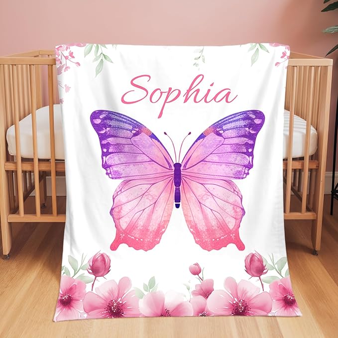 Personalized Baby Blankets for Girls & Boys - Super Soft Easter Blanket with Thick Double-Layer Dotted Backing, Personalized Baby Gifts for Baby Shower from Grandma (Pink-A, Customize Now)