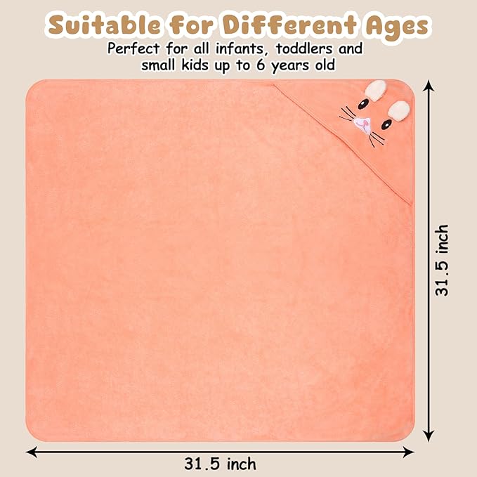 6 Pack Baby Hooded Bath Towels, Premium Ultra Soft Absorbent Coral Fleece Bath Towel Set for Newborns, Infants, Toddlers, and Kids, 31.5 X 31.5 Inch Hooded Towel for Boys and Girls