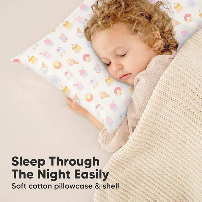 Toddler Pillow with Pillowcase - 13x18 My Little Dreamy Kids Travel Bed Pillows for Sleeping, Organic Cotton Small Pillowcase, Soft & Breathable, Machine Washable, Toddlers 2-5 Years Old (Sweetopia)