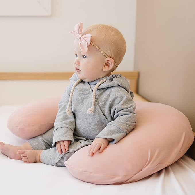 Konssy 2 Pack Nursing Pillow Covers, Stretchy and Soft Nursing Cover for Breastfeeding Pillows, Pillow Slipcover for Baby Girls Boys Newborn (Beige,Pink), Standard