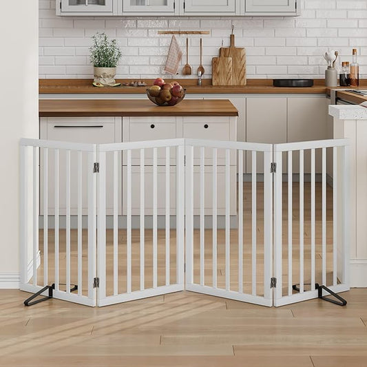 Dog Gate 32" Tall Freestanding Dog Gate for Doorways Foldable Pet Gate for Dogs Indoor (White,4 Panel)