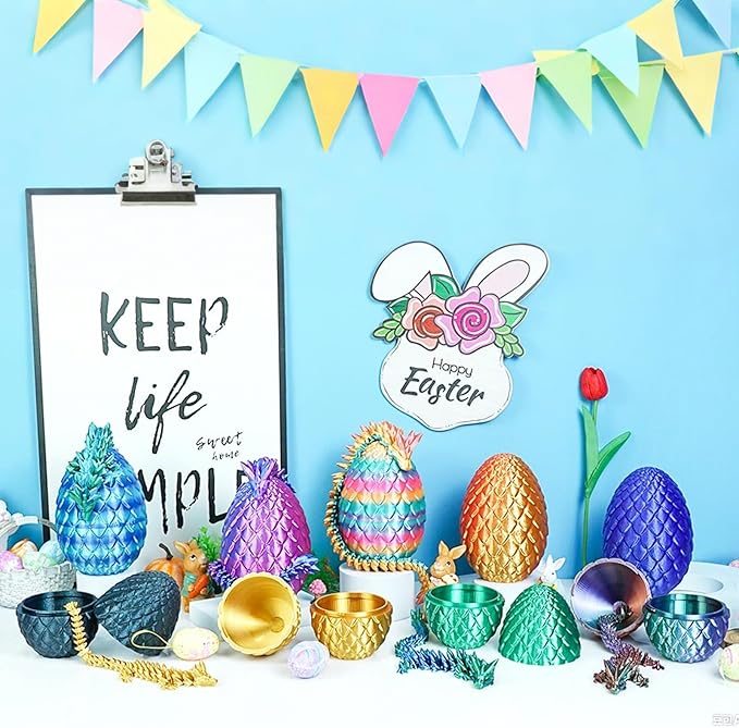 Dragon Eggs with Dragon Inside, 3D Printed Surprise Funny Gifts for Kids, Articulated Dragon Fidget Toys for Adults, Executive Desk Toys Office Room Décor (Pastel Rainbow, M-Size)