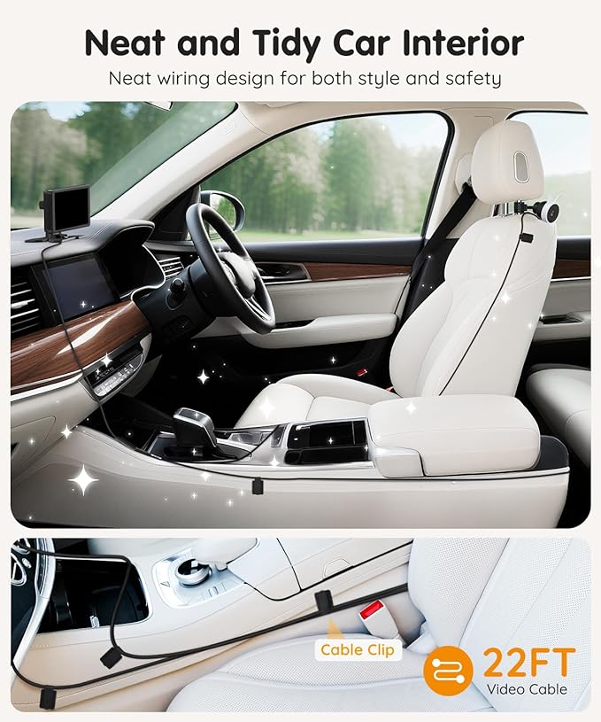 Babyvue BV3PRO 7.2" Dual Car Camera Baby Monitor, 1080P HD Split Screen, IR Night Vision, Double Car Camera for 2 Baby, Easy Setup for Carseat, Perfect for Family Travel, Pet Friendly