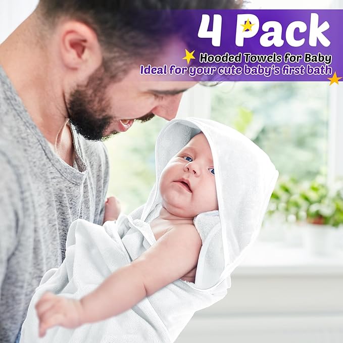 Reginary 4 Pack Baby Hooded Towels Coral Fleece Baby Bath Towels 30 x 30 Inch Soft Absorbent Hooded Bath Blanket for Newborn Toddler Infant Boy Girl Shower Gift Supplies (Beige, Purple)