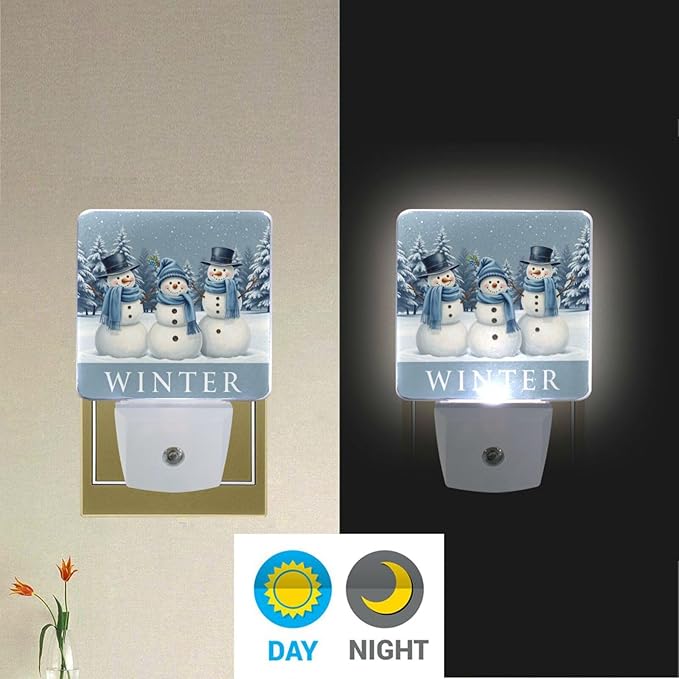 Aslsiy Night Light for Kids Snowmans in Snowy Forest Blue (1) Plug in Wall Lamp LED Dusk to Dawn Sensor Energy Saving Nightlight for Boys Girls Men Women