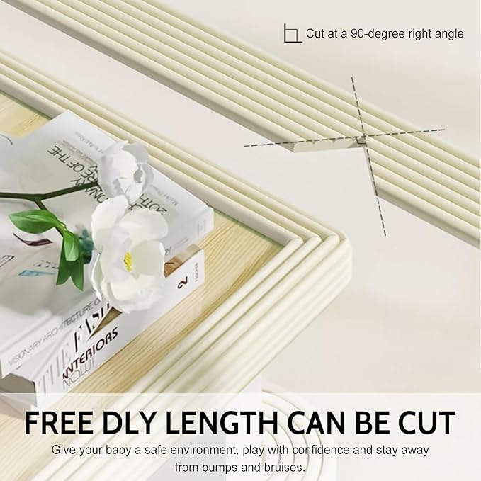 【1 Roll + 4 Pcs Set】 Baby Proof Corner Guards L-Shaped Edge Protectors - Self-Adhesive Soft Foam Furniture Corner Guards for Table Cabinet Wall, Baby Safety Protection for Fireplace (Off White)