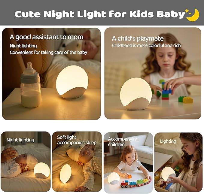IYT Night Light for Baby,Kids Egg Light Stepless Dimming Touch Night Lamp,7 Colors Dimmable Eye Friendly Silicone Touch Lamp for Breast Feeding,Toddler Kids Bedroom Light,30 Min Hour Timer,BPA Free