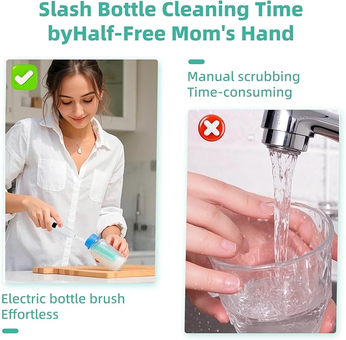 Electric Bottle Brush Cleaner,Electric Baby Bottle Brush Cleaner, Baby Bottle Washer,8 in 1Automatic Bottle Cleaner Brush Set (Green)