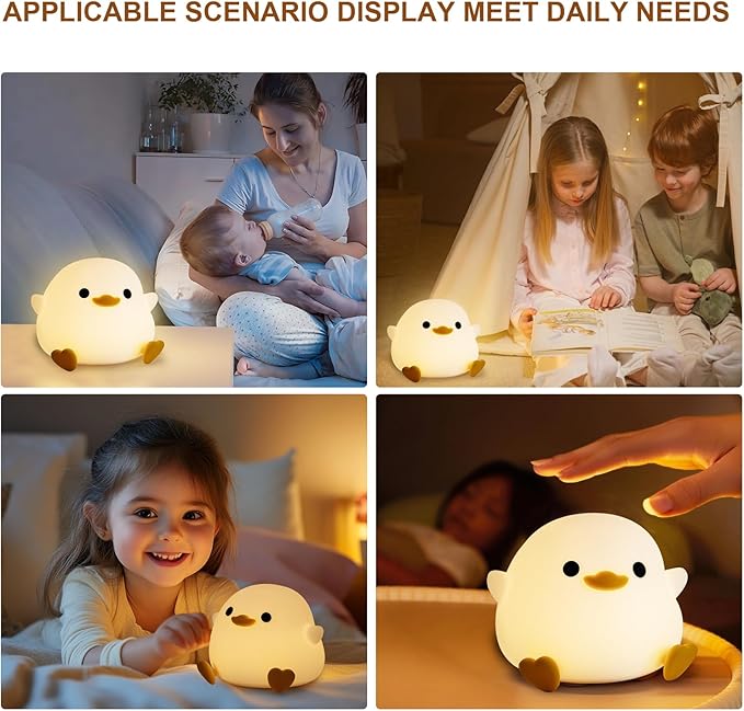 Duck Night Light, Dodo Duck Lamp Silicone LED Table Lamp, Rechargeable Ducky Light with Touch Control Timer, Nursery Bedside Lamp for Kids Bedroom Room Decor