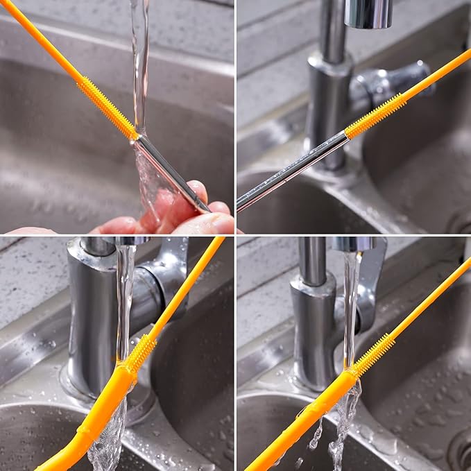 3-in-1 Silicone Bottle Brush and Straw Cleaning Brush Set, Water Bottle Cleaner for Narrow Neck Containers, Tumblers, Flask, Vase and Glassware (Charcoal)