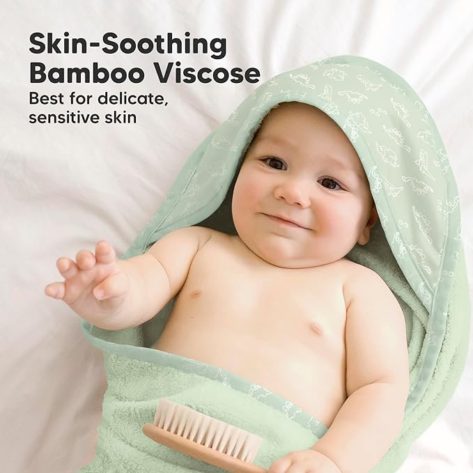 KeaBabies Hooded Baby Towel for Newborn - Viscose Derived from Bamboo Large Baby Bath Towels with Hood for Boys, Girls, Toddler, Extra Absorbent & Soft Newborn Bath Essentials (Dinos, Petite)