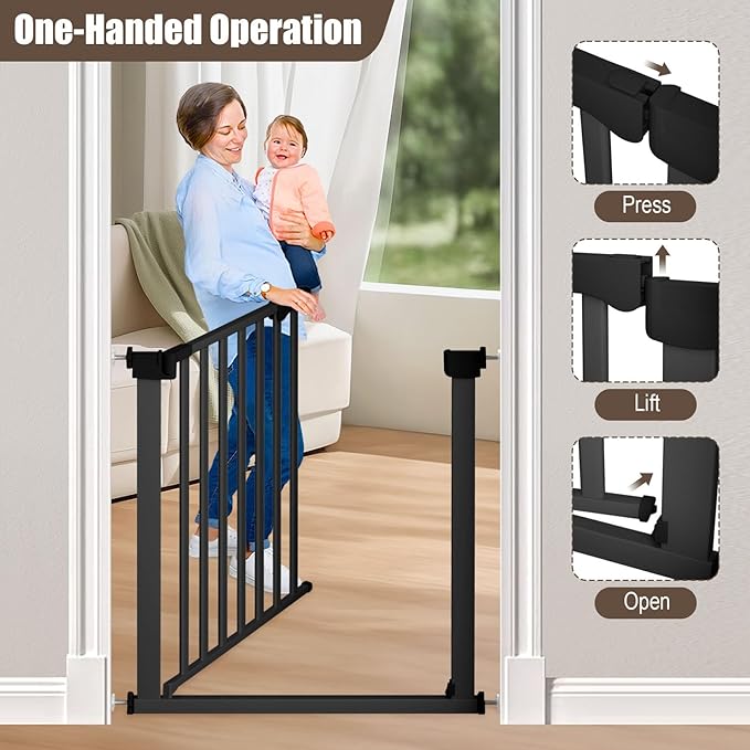 41" Extra Tall Baby Gate for Big Dog No Jumping Over, 46-54.7" Wide Pet Safety Gate Indoor for Doorways No Drilling,Auto Close Child Puppy Gates for Stairways Pressure Mounted (Black)