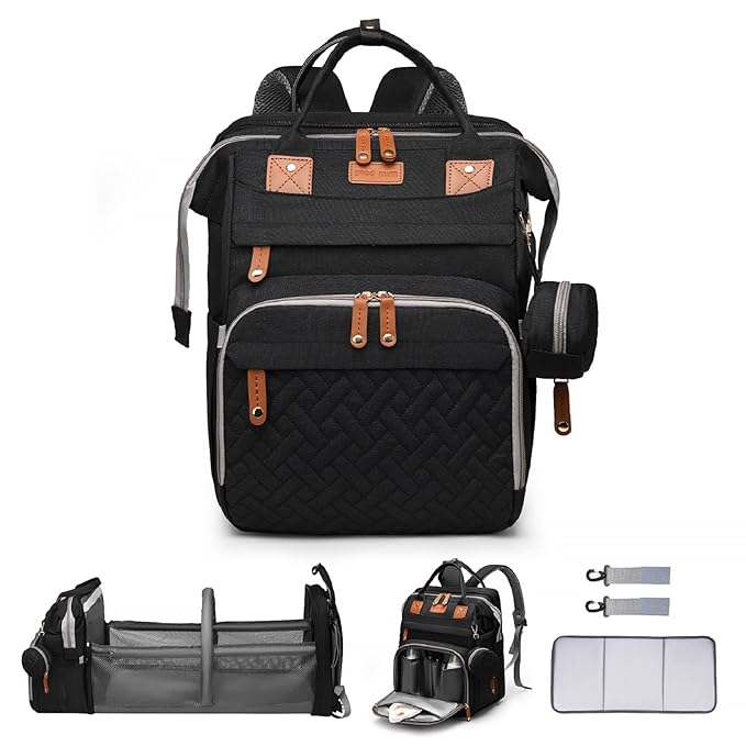 Baby Diaper Bag Backpack Diaper Bag Multifunctional Waterproof Diaper Bag with Changing Station Travel Diaper Backpack with Changing Pad, Pacifier Case & Stroller Straps(Black)