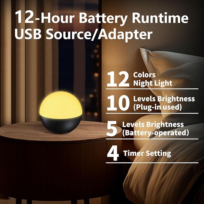 Portable Small Sound Machine Baby Night Light White Noise Machine with 12 Color Night Lights 30 Soothing Sounds Auto-Off Timer Adjustable Brightness for Baby Kids Adult & Home Office and Travel