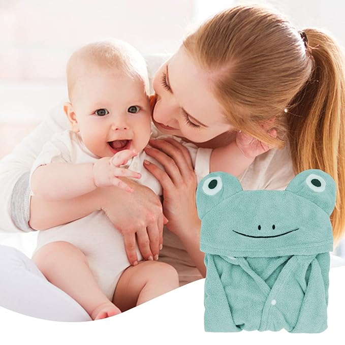 ROMASA Baby Bath Towel Ultra Soft Hooded Towel Highly Absorbent Bathrobe Blanket Toddlers Shower Gifts for Boys Girls-27.5" x 55" (Green Frog)