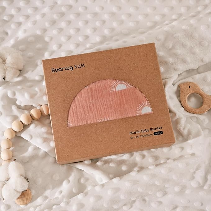 Soarwg Kids Baby Blanket Unisex Newborn, Super Soft Nursery Minky Blankets with Muslin Cotton for Boys Girls, Toddler Baby Nursery Bed Blanket Shower Gifts, 30 x 40 Inch