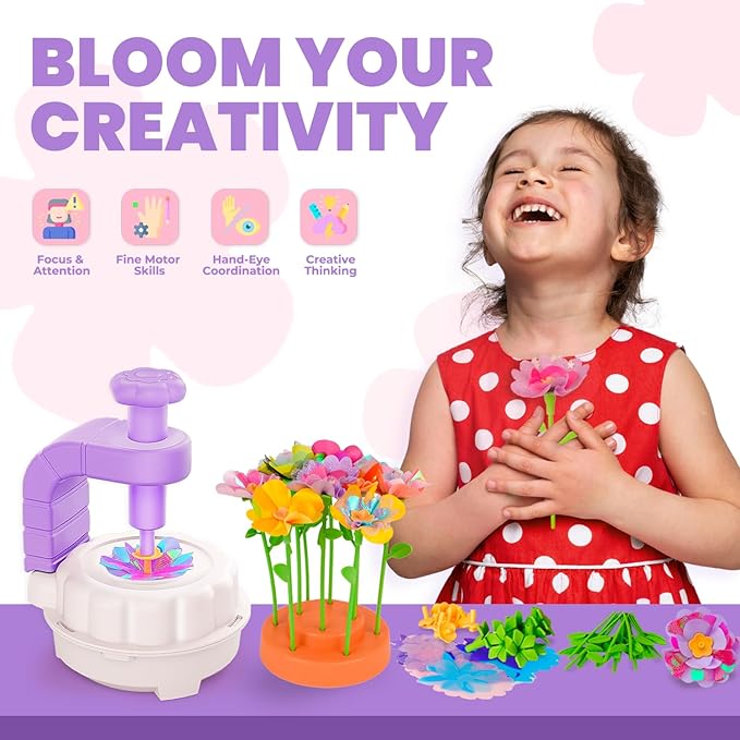Toys for Girls 3 4 5 6 7 8 9 10 Years Old, DIY Craft Kits for Kids, Fabric Flower Bouquets for Girls Gifts, Educational Learning Detective Toys for Toddler Kids,Birthdays Gifts (Purple)