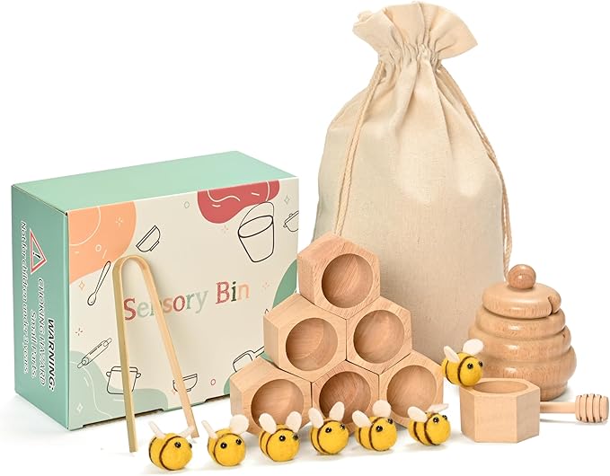 Sorting Stacking Wooden Toys for Toddlers, Montessori Toys for Toddlers, Sensory Bin Tool Toy, Wood Bee Hive, Fine Motor Skill Tactile Toy, Early Learning Educational Gift for Kids
