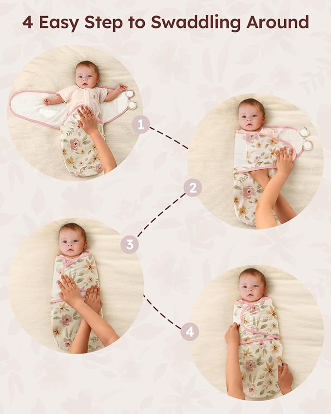 Baby Swaddles for Newborns with Zipper, 100% Cotton Newborn Swaddle Sack, 3 Pack Baby Swaddles 0-3 Months Swaddle Sleep Sack for Newborn Baby Boy Girl Pink Flower