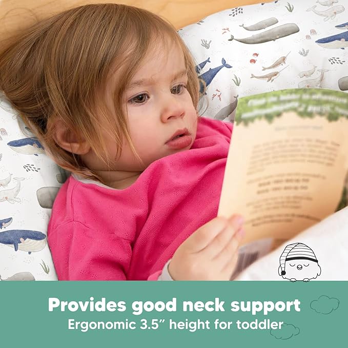 Toddler Pillow with Pillowcase - 13x18 My Little Dreamy Kids Travel Bed Pillows for Sleeping, Organic Cotton Small Pillowcase, Soft & Breathable, Machine Washable, Toddlers 2-5 Years Old (Marine)