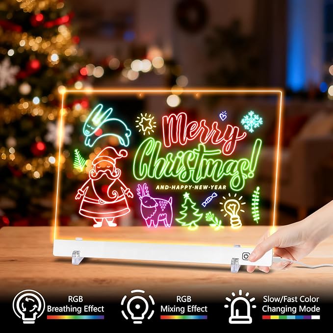 LED Note Board with Colors, Led Drawing Board for Kids, Light Up Acrylic Dry Erase Boards with Stand, Christmas & Birthday Gifts for Girls/Teens (White, 13.8" x 9.8")