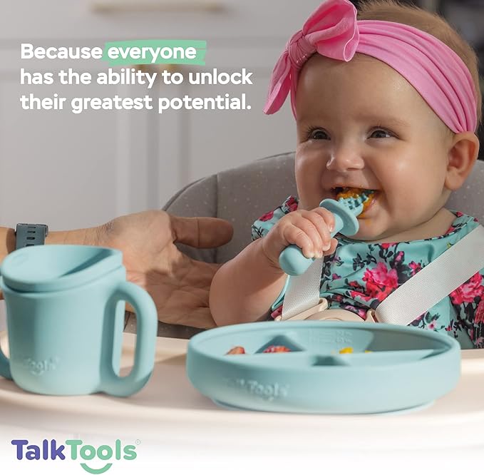 TalkTools ITSY Silicone Baby Plates Set with Suction – Feeding Essentials for Toddlers 6–12 Months+ | BLW Mealtime Set with Twin Spoon, Spill-Proof Sippy Cup | Self-Feeding Utensils (Sage)
