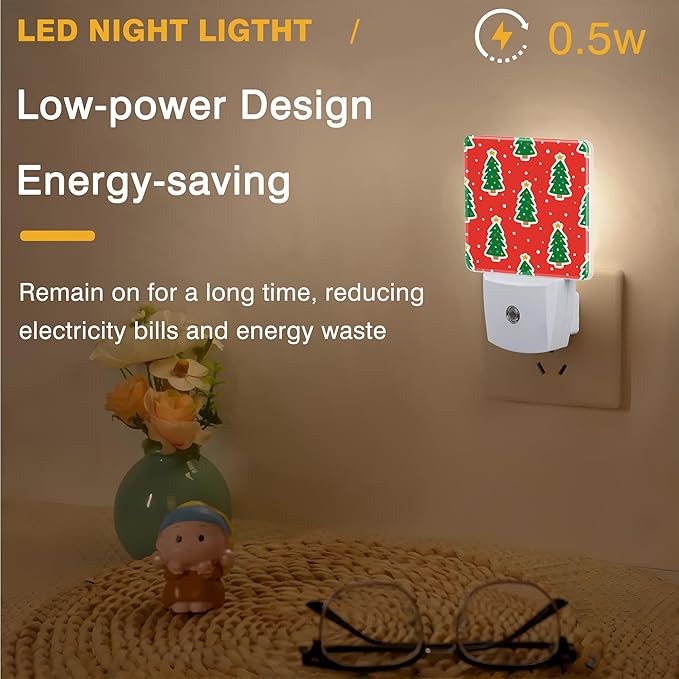 Christmas Trees Night Light, Plug-in Nightlight with Dusk to Dawn Auto Sensor for Home Bedroom Bathroom Hallway Kitchen 0.5W Sleep Friendly Led Lamp for Women Men