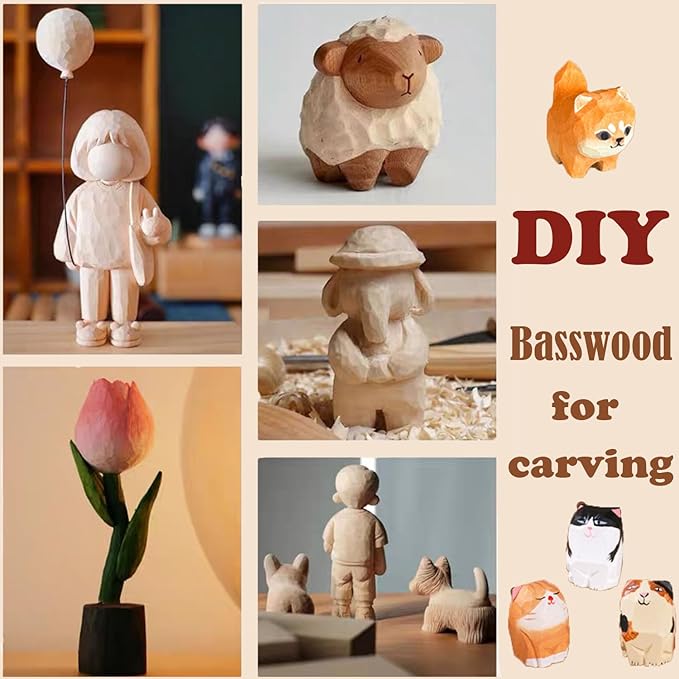 19PCS Basswood Carving Blocks, 3 Sizes Whittling Wood Blocks, Unfinished Craft Wood for Wood Carving, Kids and Adults