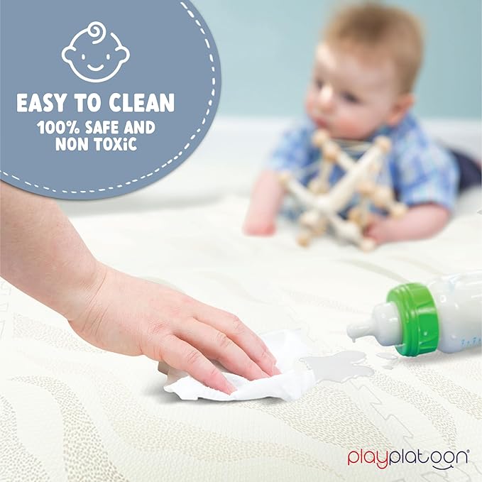 Play Platoon Non-Toxic Large Kids Mats for Floors, 9 Tile 72 x 72 inch, Puzzle Mat Pieces with Border, Extra-Thick Interlocking Tiles, 24 x 24 in, Neutral Playmat Rug for Toddlers & Children