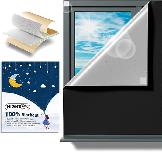 NIGHTON Portable Blackout Curtains 120"×70" Strong Hook and Loop Tape Strips with Adhesive,Blackout Shades That can be Cut,100% Blackout Material Window Blinds for Baby Nursery or Travel Use - Black