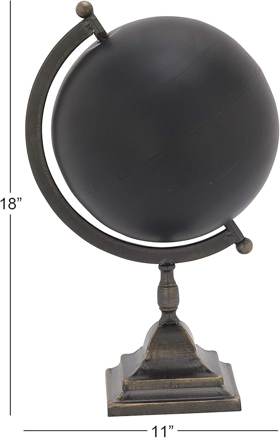 Deco 79 Industrial Metal Round Globe, 11" x 10" x 18", Black