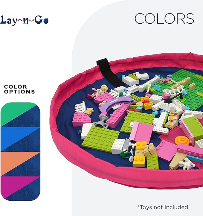 Lay-n-Go 2-in-1 Small Portable Drawstring Toys Storage Organizer and Play Mat for Room and Travel, Made for Kids and Toddlers with a Durable Patented Design