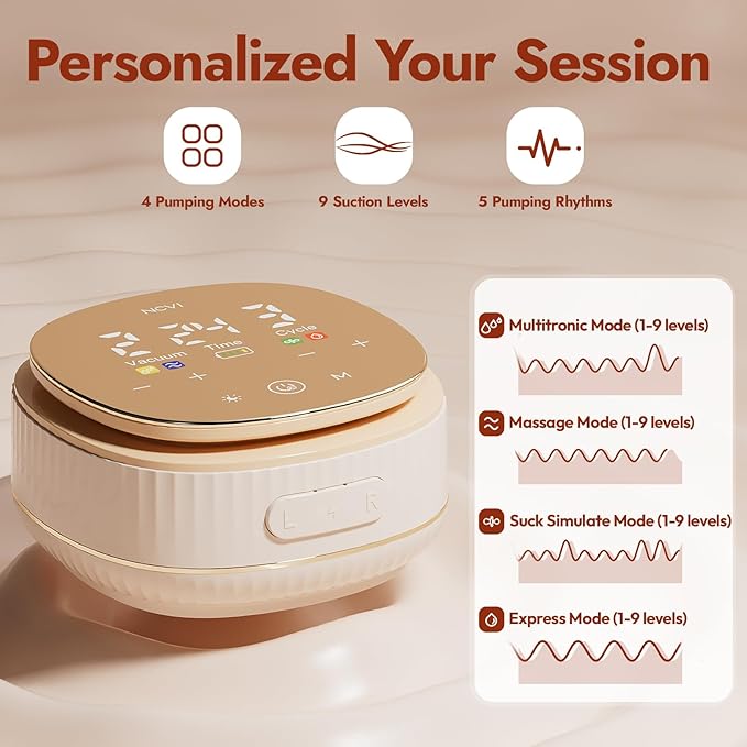 NCVI 2-in-1 Electric Breast Pump with Wearable Cups 8132, Spa-Like Comfort with VibeRelief Massage Micro-Vibration, Hospital-Grade Suction, Pain Relief & Fully Customizable Portable Breastfeeding Pump