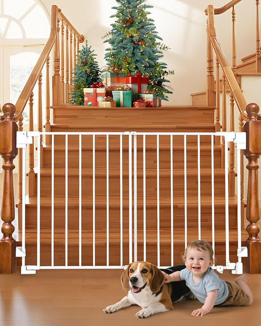 29-45" No Bottom Bar Baby Gates for Stairs, 28" Extra Tall Child Safety Gate with Auto Close Large Walk Thru Door, Hardware Mount Dog Gate Pet Gate for The House Doorways, Indoor Outdoor use