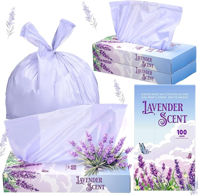 200 Pcs 14 x 8 in Lavender Scented Hygiene Bags Discreet Waste Disposal for Feminine Products, Diaper Disposal or Pet Waste Sacks with Easy-to-tie Tabs