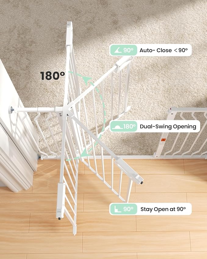 Mom's Choice GROWNSY Baby Gate, 29.5"-53" Auto-Close Dog Gate for Stairs & Doorways, Pressure-Mounted Easy Install Baby Gate - No Drill, Walk Through, Safe & Durable