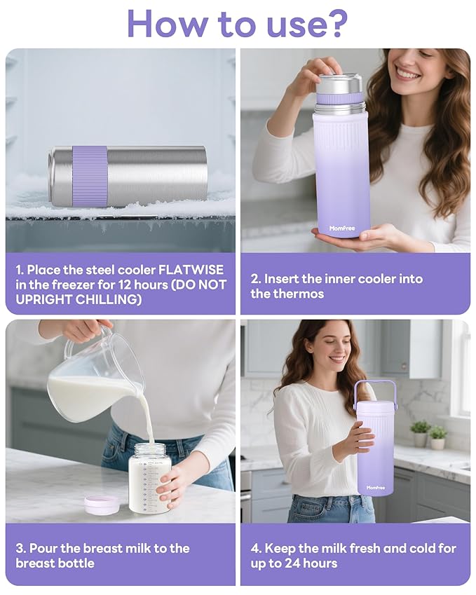 22oz Portable Breast Milk Cooler for Breastmilk Storage, Liquid Gold Saver 360° Cooling Keeps Milk Fresh for 24 Hours, Larger Capacity Breastmilk Chiller with 2pcs Bottles for Outdoor Mom