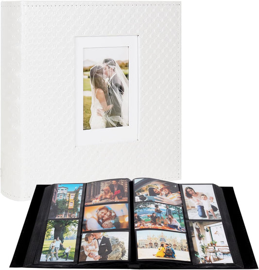 RECUTMS Photo Album 4x6 800 Photos Large Capacity Memories Photo Album for Wedding Family Baby Anniversary Pictures Leather Cover Picture Album Book with Black Inner Pages(White)