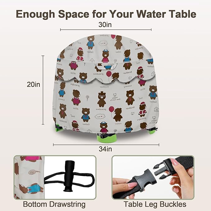 Kids Water Table Cover Fit Little Tikes Fish 'n Splash Water Table, Waterproof Dust Proof Outdoor Toys -Cover only,34"Dx20"H (Bear)