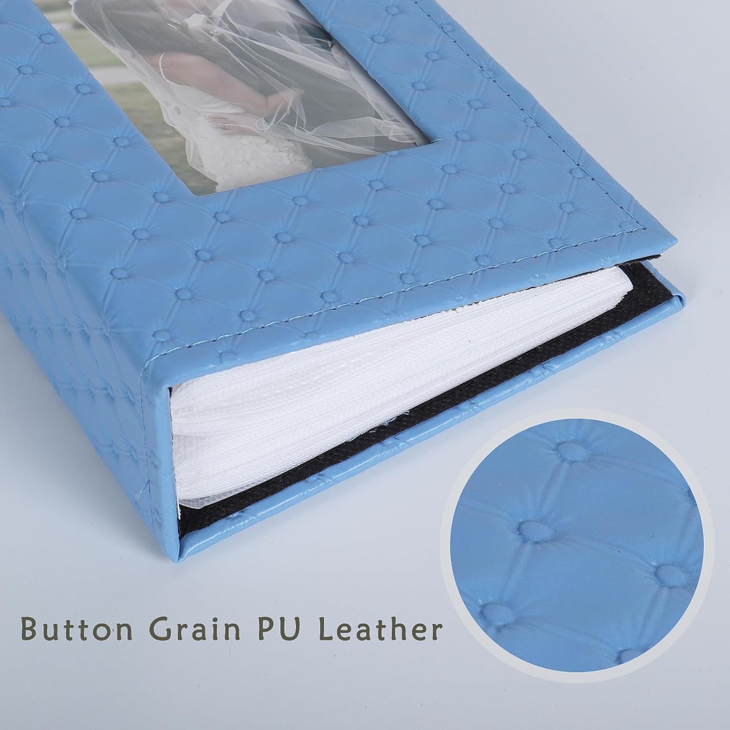 RECUTMS Photo Album 4x6 100 Pockets Photos, Button Grain PU Leather Photo Books Small Picture Album for Baby Family Wedding Christmas Photo Albums Holds 100 Vertical Photos(Blue)