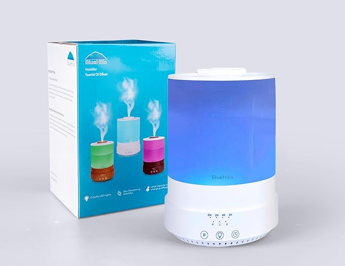 BlueHills 2500 ML XL Essential Oil Diffuser Aroma Humidifier with Timer for Large Home Decor Baby Rooms Plants Big Huge 2.5 L Extra Large Capacity High Mist Long Run with Lights White - F001